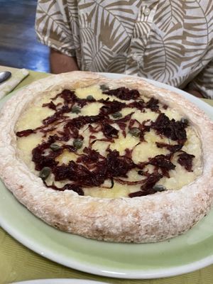 Vegan blue cheese (lacked blue cheese but caramelised onions were good)   at La Pepiniere in Florence