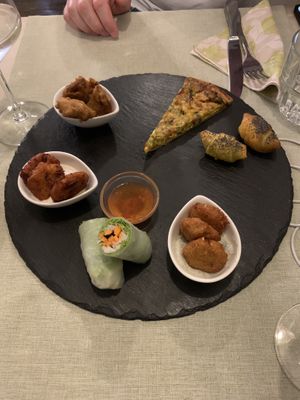 Selection of vegan finger foods   at La Pepiniere in Florence