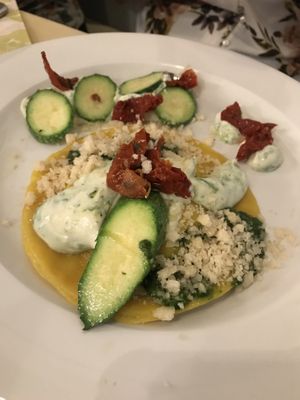 Vegan filled pasta  at La Pepiniere in Florence