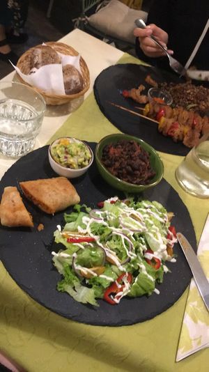 Chimichangas & satay chicken  at La Pepiniere in Florence