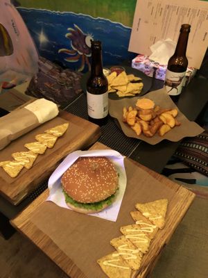 seitan wrap & chicklet burger at Veganga in Moscow