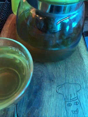 Cute wooden tray at Veganga in Moscow