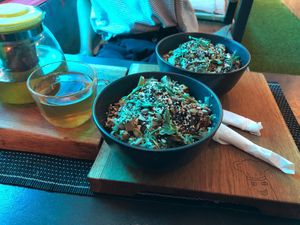 wok noodles and tee. so good! at Veganga in Moscow