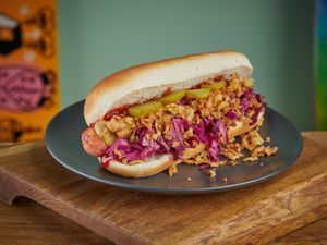 Legendary veg hot dog with red cabbage! 🌭 at Veganga in Moscow
