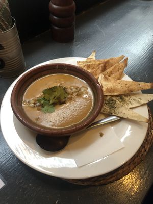 Egyptian spiced soup and flatbread  at Nutmeg in Wolverhampton