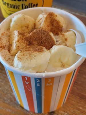 Oatmeal with almond milk at LHR - Leon - T2 in West London