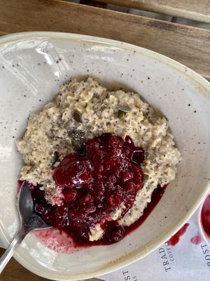 Vegan porridge   at Trading Post Coffee Roasters in Brighton