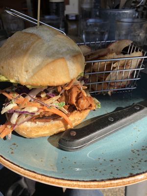 Vegan burger- bbq jackfruit  at BeanStation Cafe in Wodonga