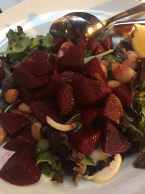 Beet salad close up at Theo's in Penticton