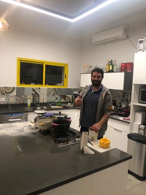 Guy the vegan owner  at The Purple Gerbillus in Rishpon