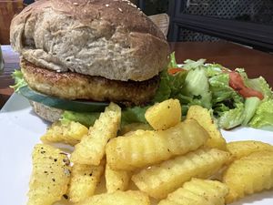 Burger and chips   at Casa Bonita in Cat Ba