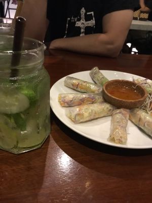 Infused water and vegan summer rolls. at Casa Bonita in Cat Ba