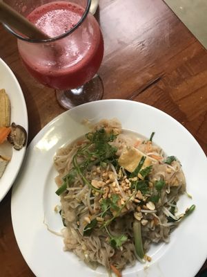 Vegan pad Thai and watermelon juice at Casa Bonita in Cat Ba