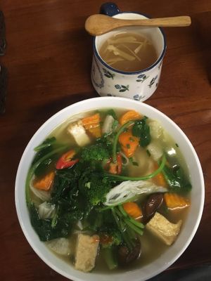 Pho mushroom and veggie noodle & ginger tea at Casa Bonita in Cat Ba