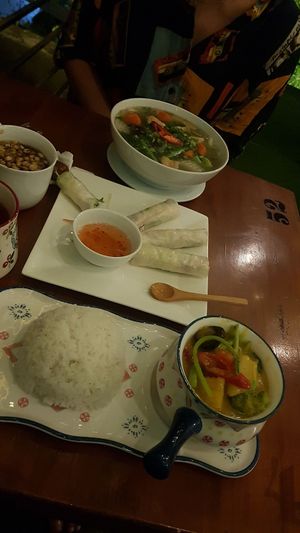 Fresh spring rolls and mains at Casa Bonita in Cat Ba