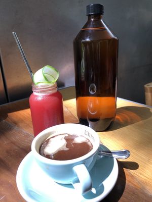 Watermelon juice and long black at Common Man Coffee Roasters in Central Singapore