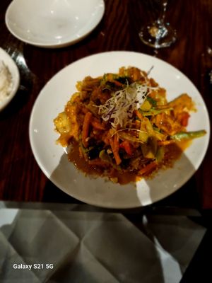 Generous serving. Rice just off to the right. Unfortunately, barely warm. at Buddha Stix in Dunedin