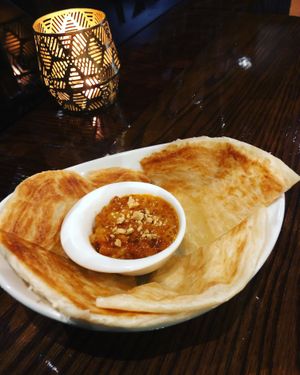 Roti with peanuts sauce  at Buddha Stix in Dunedin