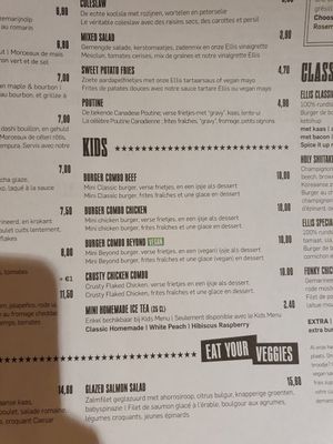 Vegan kids menu at Ellis Gourmet Burger in Hasselt