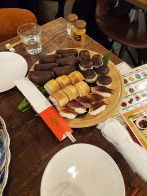 Sushi Platter (konnyaku/konjac, bamboo shoots, shiitake mushrooms, and myoga ginger) at Volver in Kochi