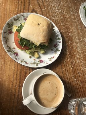 Avocado Sandwich and Oat milk latte at Juliets in Tunbridge Wells