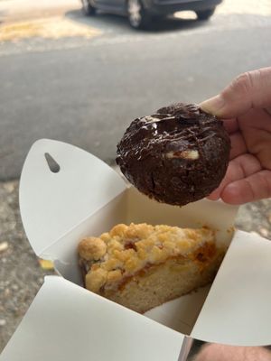 Apple and apricot crumble cake and triple chocolate cookie  at Kia Ora in Annecy