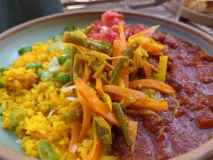 Rougail saucisse vegan at Kia Ora in Annecy