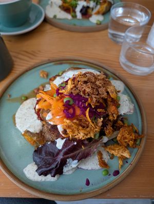 Smashed Potato dish with tofu protein at Kia Ora in Annecy