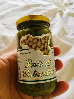 Vegan Sicilian pistachio pesto  at Deco Gourmet in Cefalu