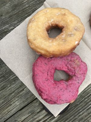 Vegan triple berry (my fav) and vegan vanilla (too plain for me) at The Holy Donut - Commercial St in Portland