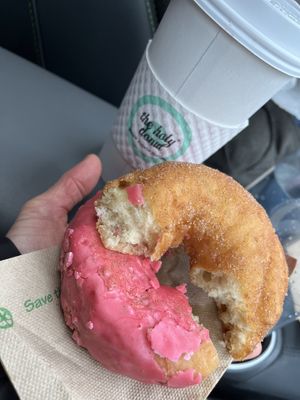 We could wait: half eaten cinnamon and pom donuts.   at The Holy Donut - Commercial St in Portland
