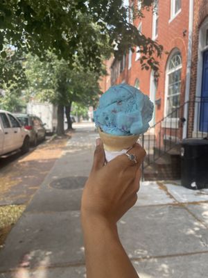 Vegan Cotton candy in cake cone, one scoop   at Bmore Licks in Baltimore