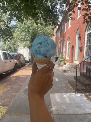 Vegan Cotton candy in cake cone, one scoop   at Bmore Licks in Baltimore