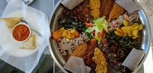 Delicious Vegan Platter & Samosas at Selam in Orlando