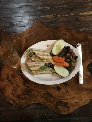Tofu salad wrap with mezze side at Twisted Branch Tea Bazaar in Charlottesville