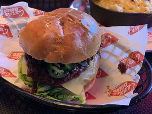 Vegan burger with extra jalapeño  at The Diner - Camden in North London