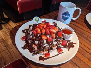 The impressive-looking, but horrible-tasting pancakes! at The Diner - Spitalfields in London