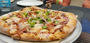 Vegan BBQ Hawaiian pizza at The Mitten Brewing Company in Saugatuck