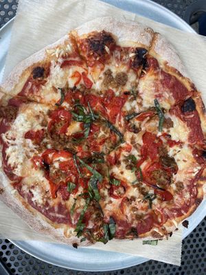 Veganized The Curse of the Goat pizza   at The Mitten Brewing Company in Saugatuck