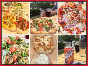 Vegan pizza flight, Field of Greens, BYOM vegan pizza, Field of Greens GF, cheesy breadsticks with vegan ranch. Faygo pop is vegan as well. at The Mitten Brewing Company in Saugatuck