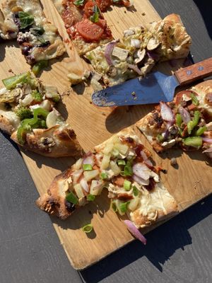 Vegan flight of pizzas  at The Mitten Brewing Company in Saugatuck