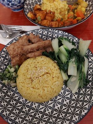Chicken rice at Confusion Plant Based Kitchen in Hong Kong Island