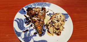 Pumpkin chocolate chip cake with caramel ice cream at Confusion Plant Based Kitchen in Hong Kong Island