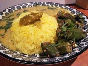 Dhal, okra, rice at Confusion Plant Based Kitchen in Hong Kong Island