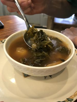 Potato Kale soup at 96 Lives Vegan Bakery and Cafe in Lancaster