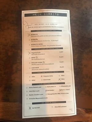 Menu  at Machete - Burrito Kartell in Innsbruck