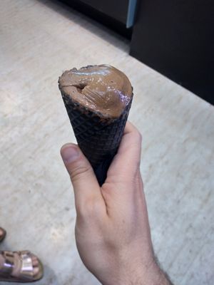 Chocolate/orange with charcoal cone at Ice Scream in Athens