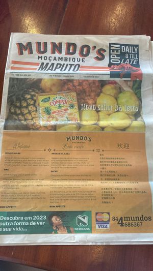 Menu at Mundo's in Maputo
