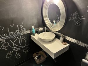 They let me draw in the bathroom? HUGE PLUS!  at Hustle n' Flow Eatery in San Pedro De Alcantara