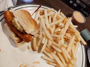 The veggie chic'n sliders with fries. Crispy and the veggie chic'n was tasty. at Ruby's Inn in Bryce